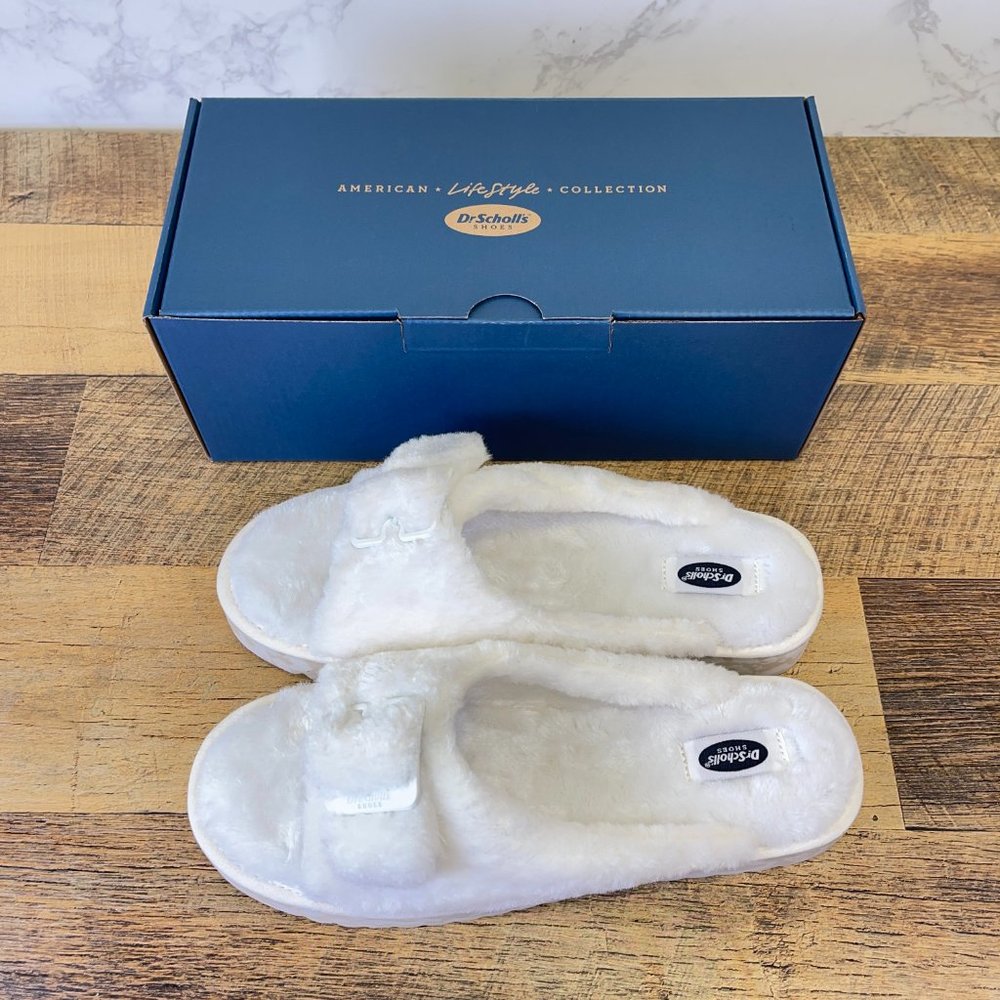 Dr. Scholl's Shoes Women's Staycay OG Slipper Tofu White Faux Fur Size 8 - Picture 9 of 12